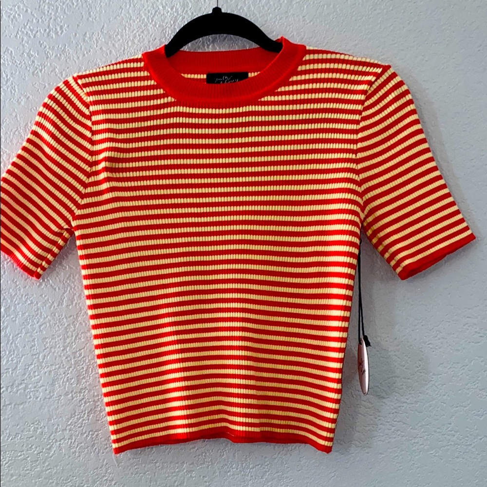 Striped Red and Yellow Short Sleeve Top